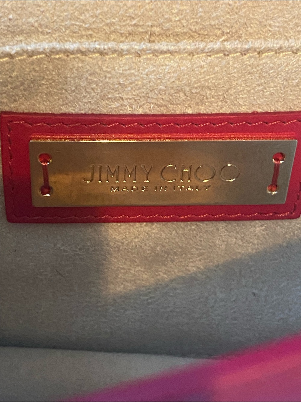 Jimmy Choo Red/Fuchsia Leather Crossbody with Gold-Tone Lock - Picture 11 of 16